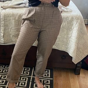 Vintage plaid high waist crop pants
